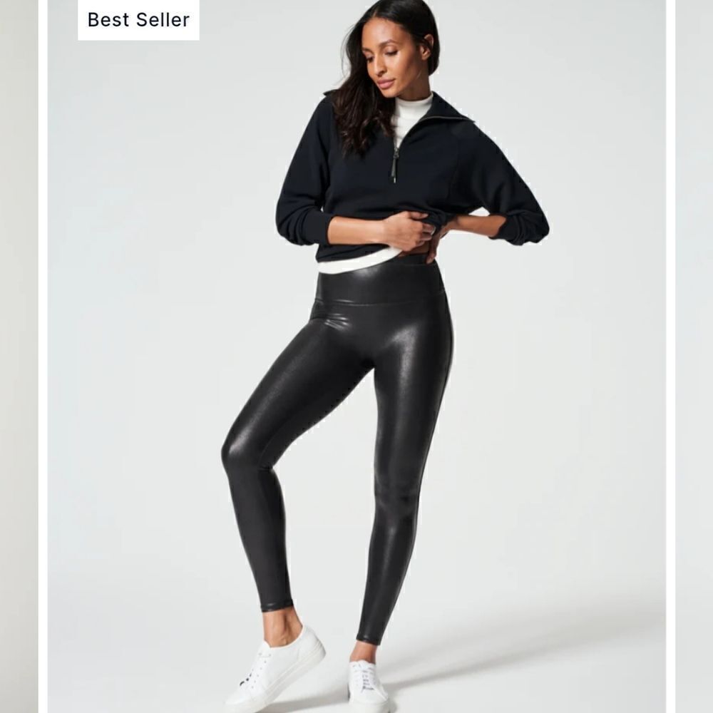New Spanx Faux Leather Black Leggings Size XL - Picture 1 of 9